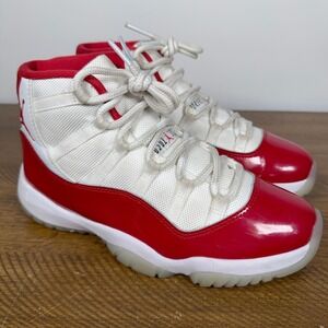 Air Jordan 11 Retro Shoes Womens 7.5 6Y White Cherry Red Patent Leather Sneakers